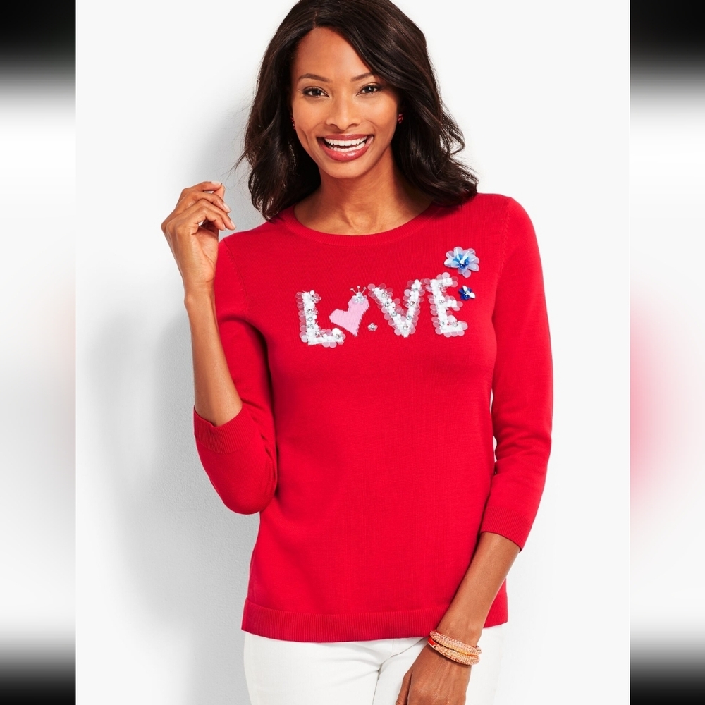 Talbots Red 'LOVE' Embellished Crewneck Sweater